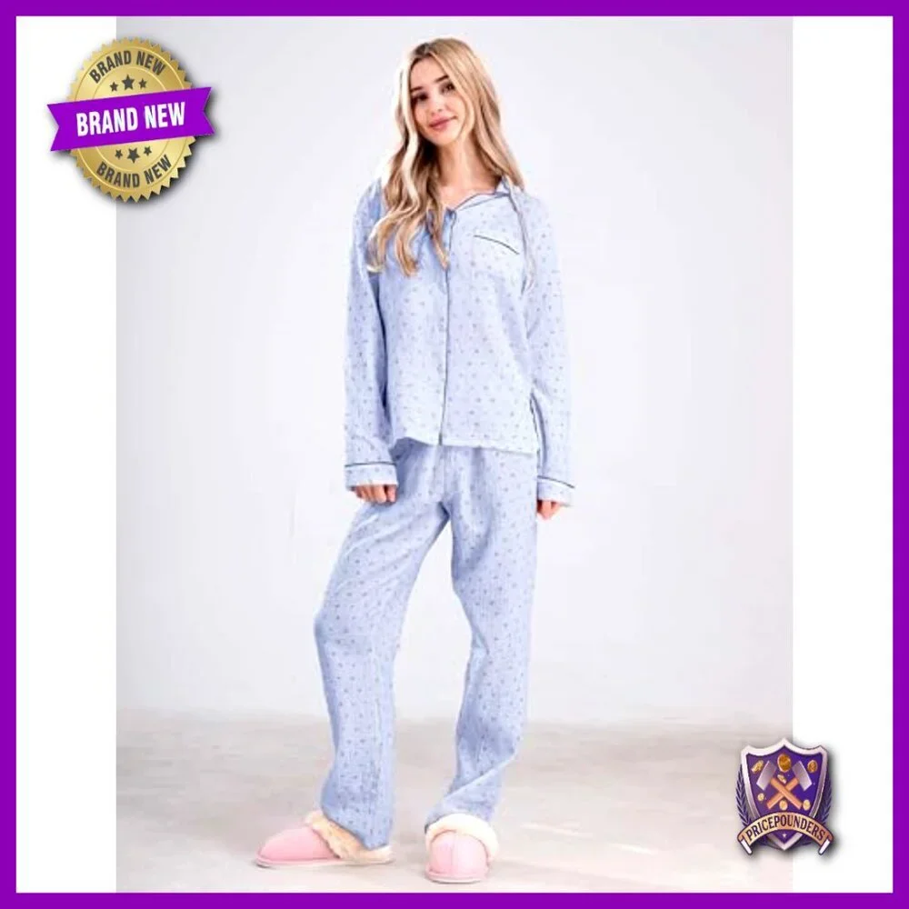 Women's Cotton Gauze Pajama Set Long Sleeve Button Up Shirt Pants